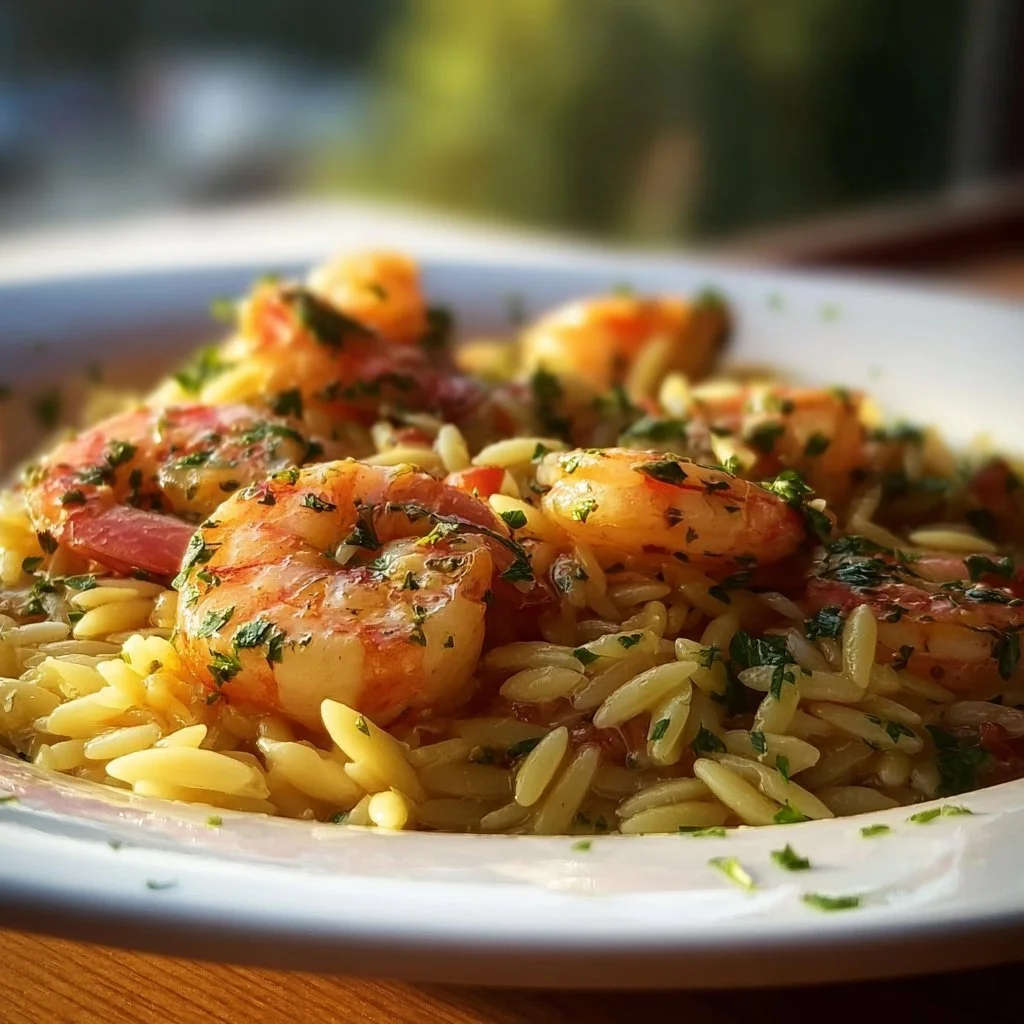 Shrimp Orzo in Lemon Garlic Sauce