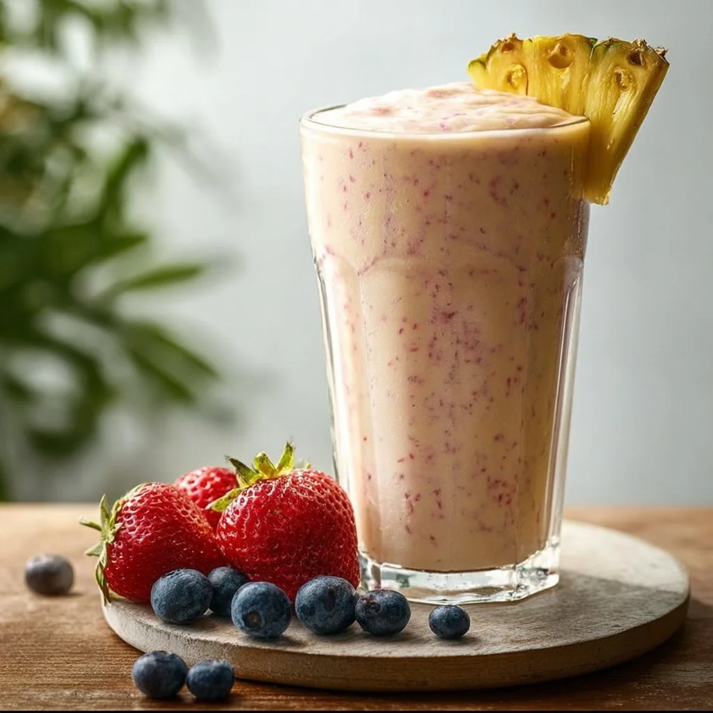 Refreshing Smoothie King recipe featuring fruits and healthy ingredients.