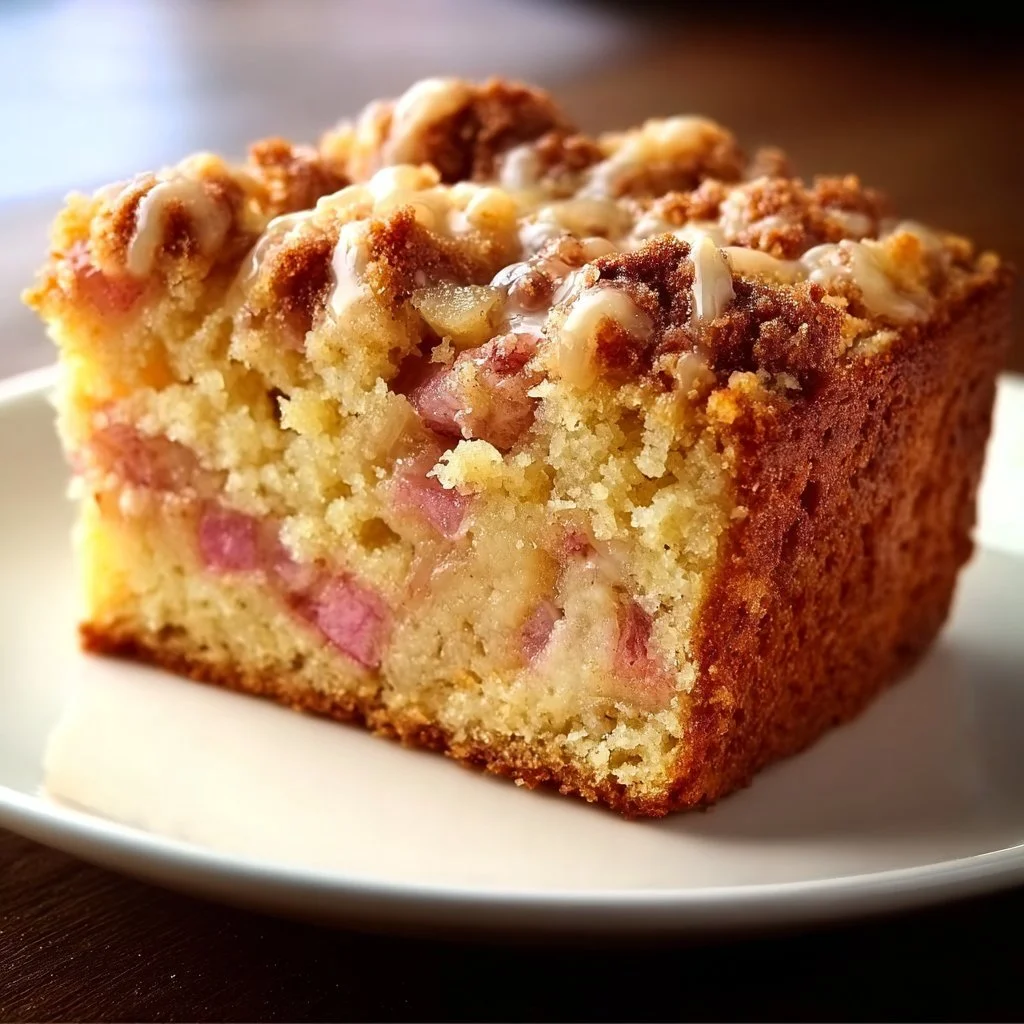 Sour Cream Rhubarb Coffee Cake with a fluffy texture and rich flavor