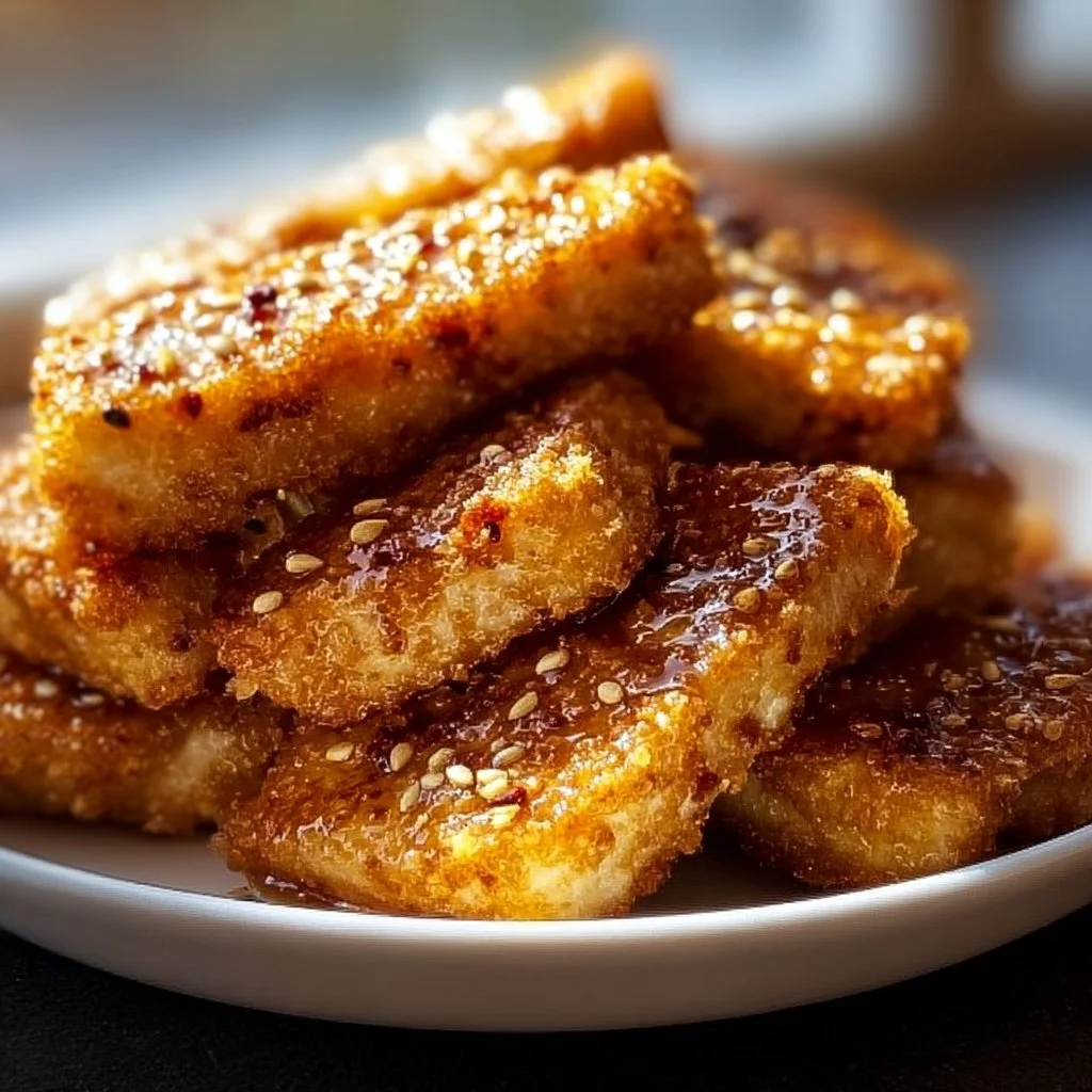 Delicious honey mustard tofu tenders served with dipping sauce