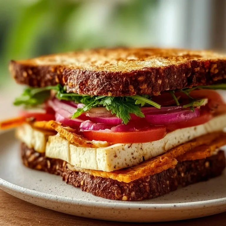 Delicious tofu sandwich with fresh vegetables and sauce, packed with flavor