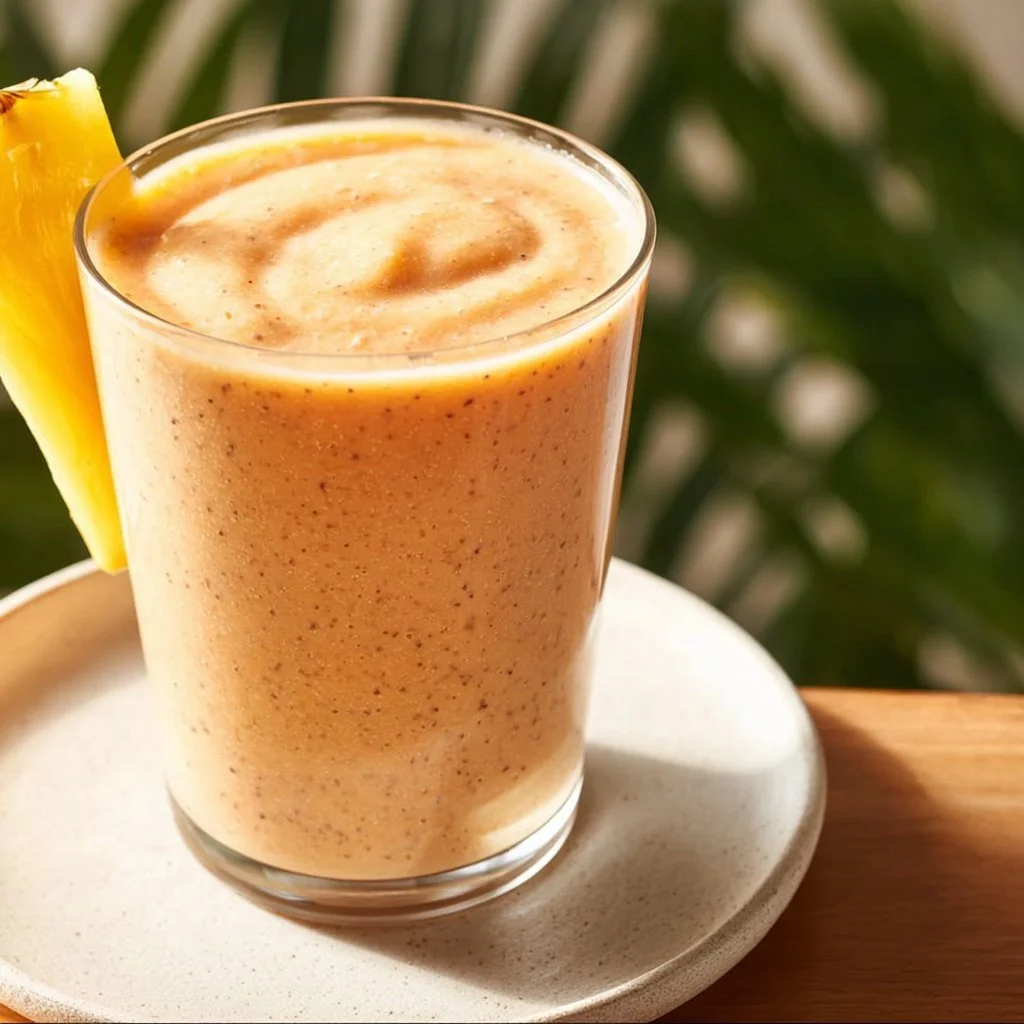 Tropical Sunrise Protein Smoothie with fresh fruits and protein powder