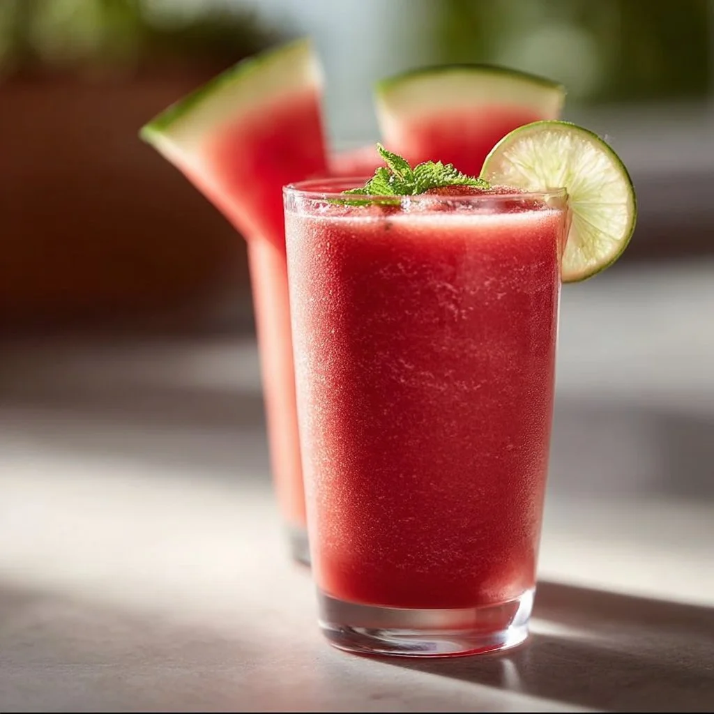 Refreshing watermelon smoothie served in a glass with mint garnish