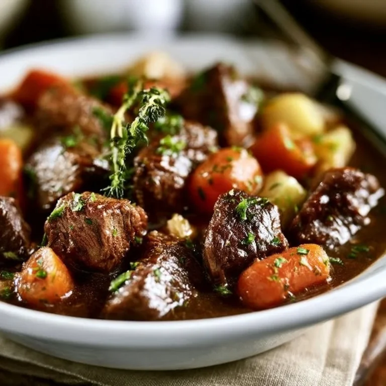 Delicious bowl of beef stew with fresh vegetables