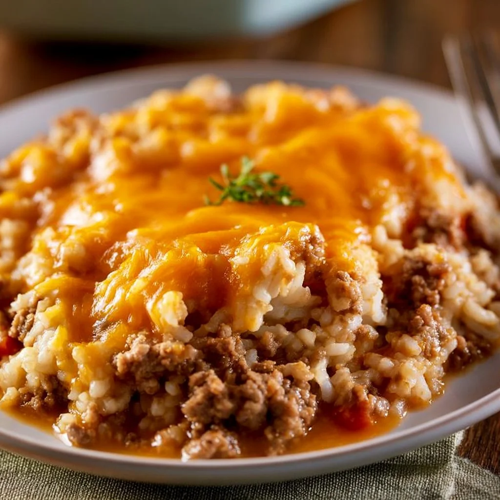 Cheesy Ground Beef and Rice Casserole