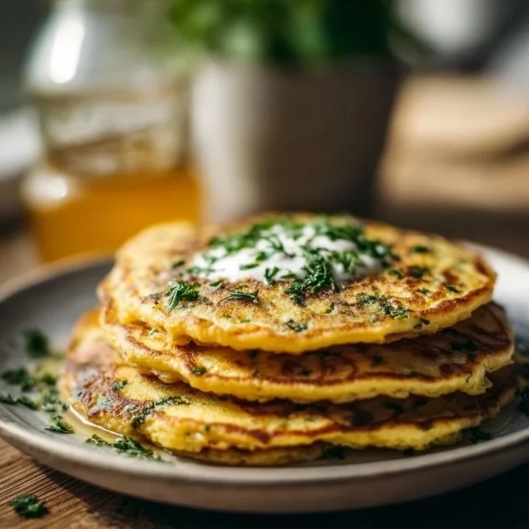 Healthy chickpea pancakes served with fresh vegetables and herbs