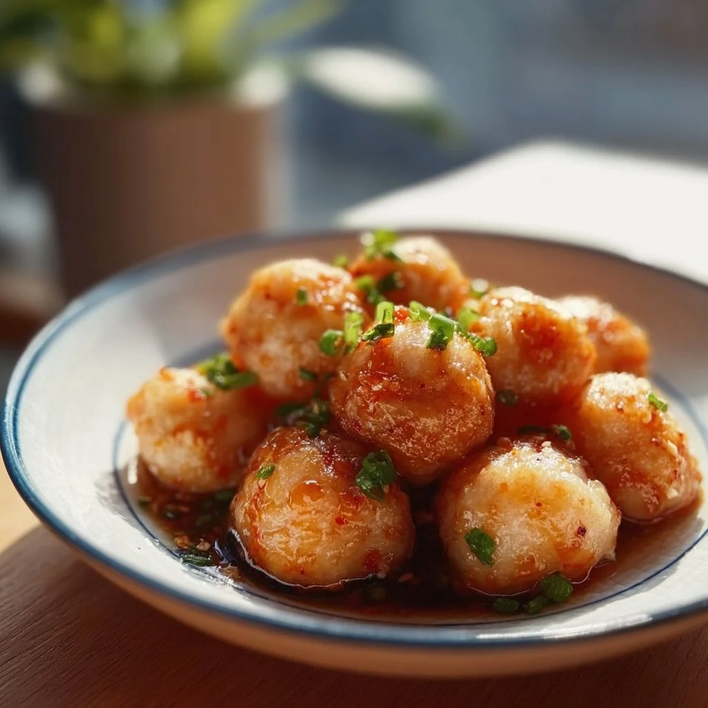 Delicious Chinese shrimp balls served with dipping sauce
