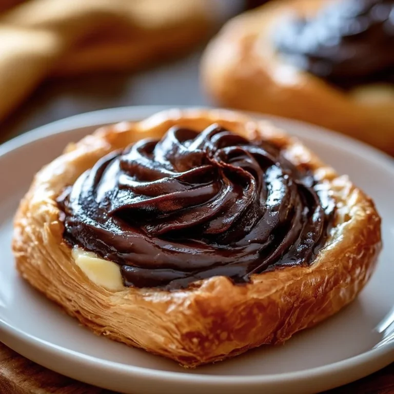 Freshly baked Chocolate Cream Cheese Danish on a wooden table.