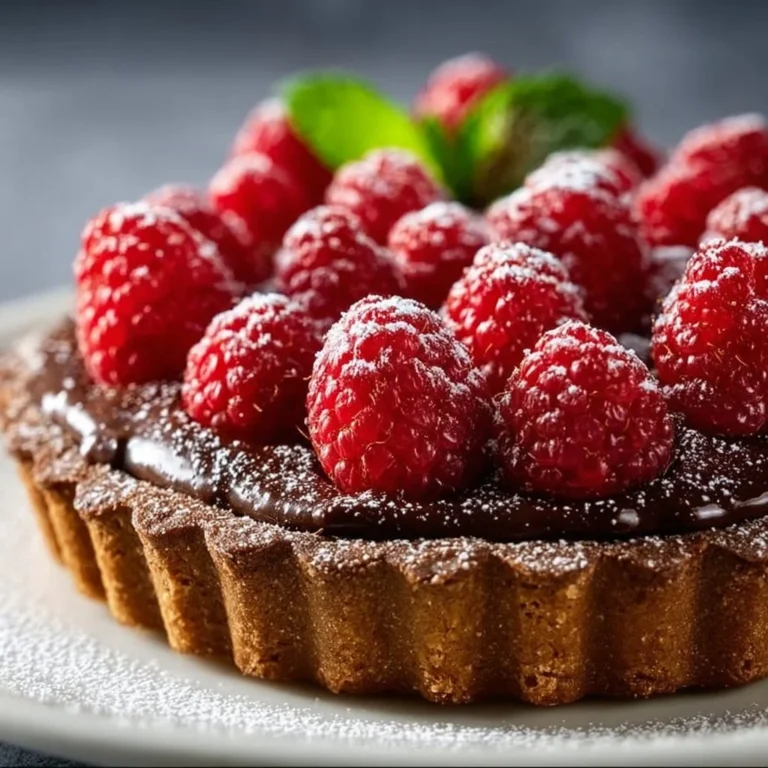 Delicious Chocolate Raspberry Tart with fresh raspberries and decadent chocolate layer