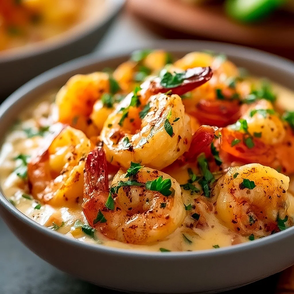Creamy shrimp bowl with sauce and vegetables