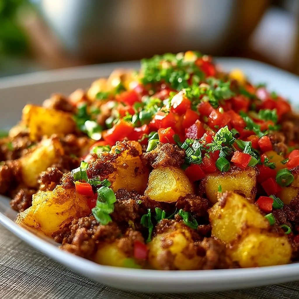 Crispy ground beef and potatoes dish served in a bowl