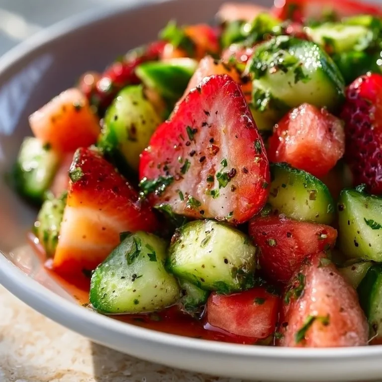 Cucumber Strawberry Salad with Watermelon in a fresh, colorful bowl.