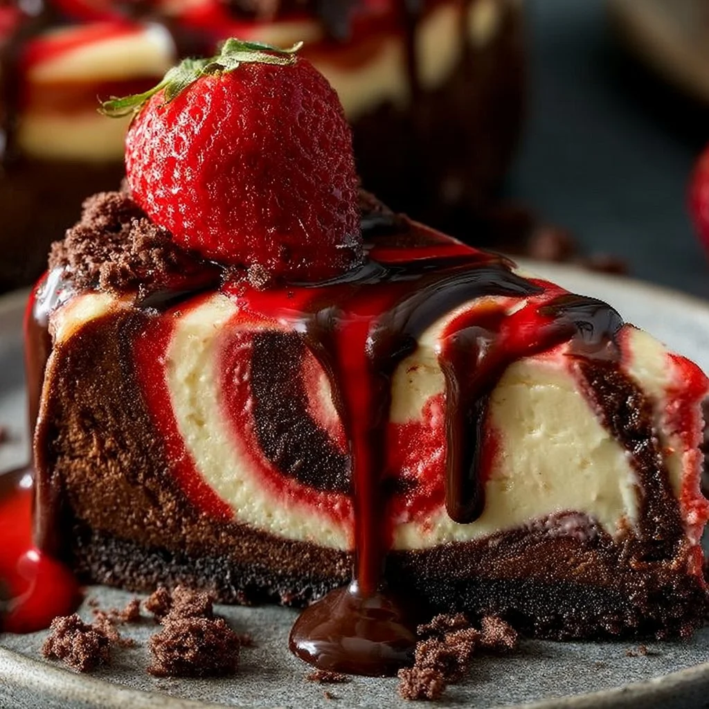 Decadent Chocolate Strawberry Swirl Cheesecake