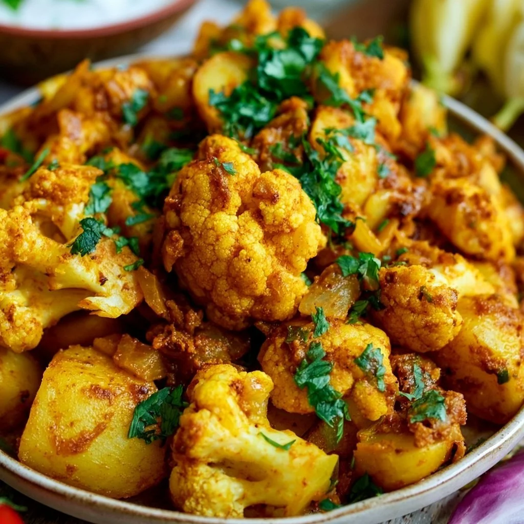 Delicious Aloo Gobi - a popular vegetarian dish of potatoes and cauliflower coated in delicious Indian spices, the perfect… | Indian gobi recipes, Healthy Indian cauliflower recipes, Indian food recipes vegetarian