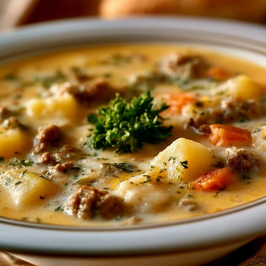 Delicious Creamy Potato and Ground Beef Soup