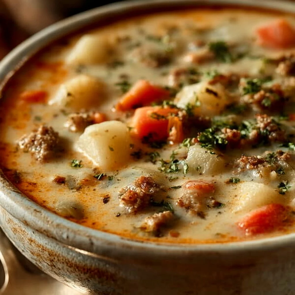 Delicious Creamy Potato and Ground Beef Soup