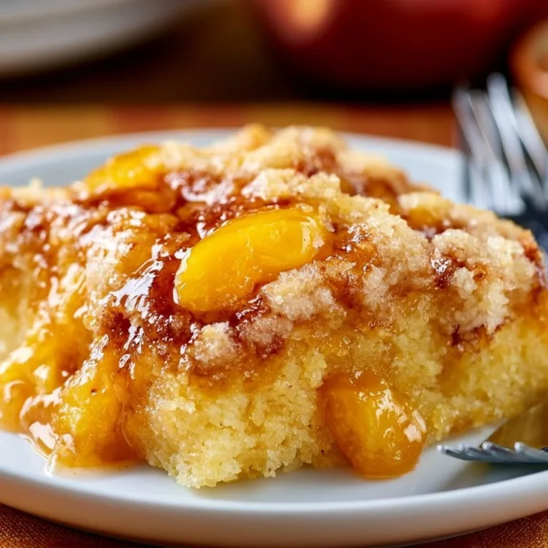 Easy Peach Cobbler Dump Cake recipe served in a dish