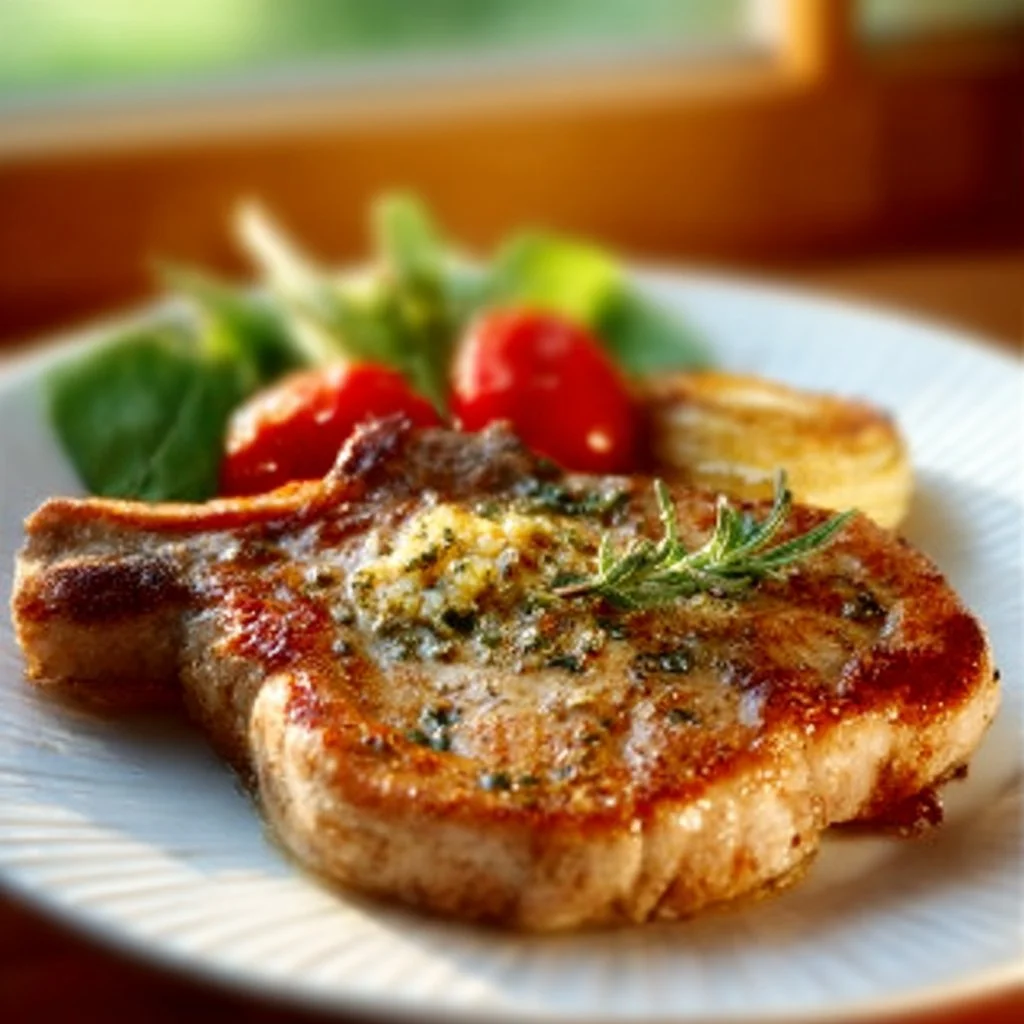 Delicious and easy pork chop recipe served with vegetables.