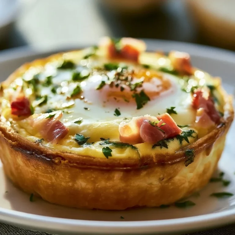 Delicious Eggs Benedict Quiche topped with hollandaise sauce and herbs