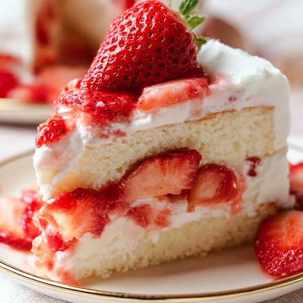 Fresh strawberry cake recipe with white cake and fresh strawberries