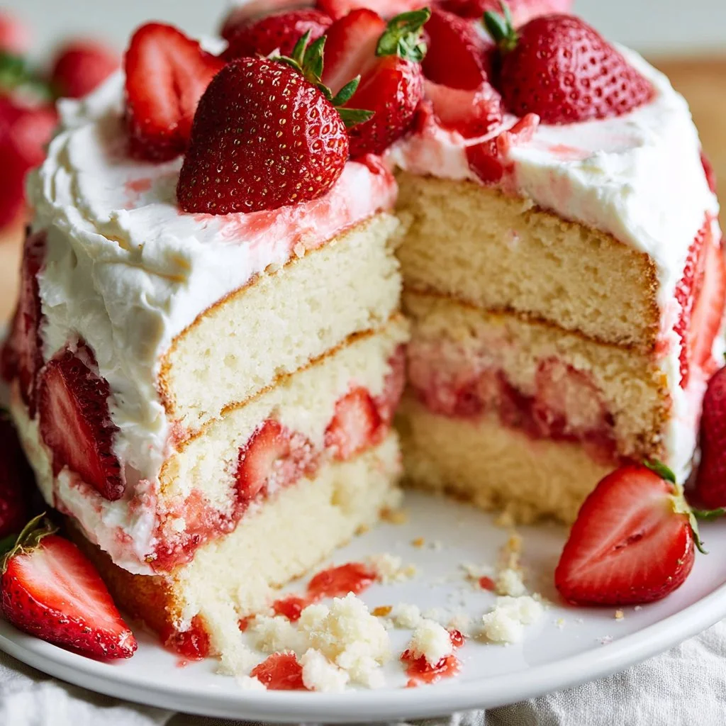 Fresh Strawberry Cake Recipe | Summer Dessert | Fresh Strawberry Cake Ideas, White Cake with Fresh Strawberries, Strawberry Cake Recipes