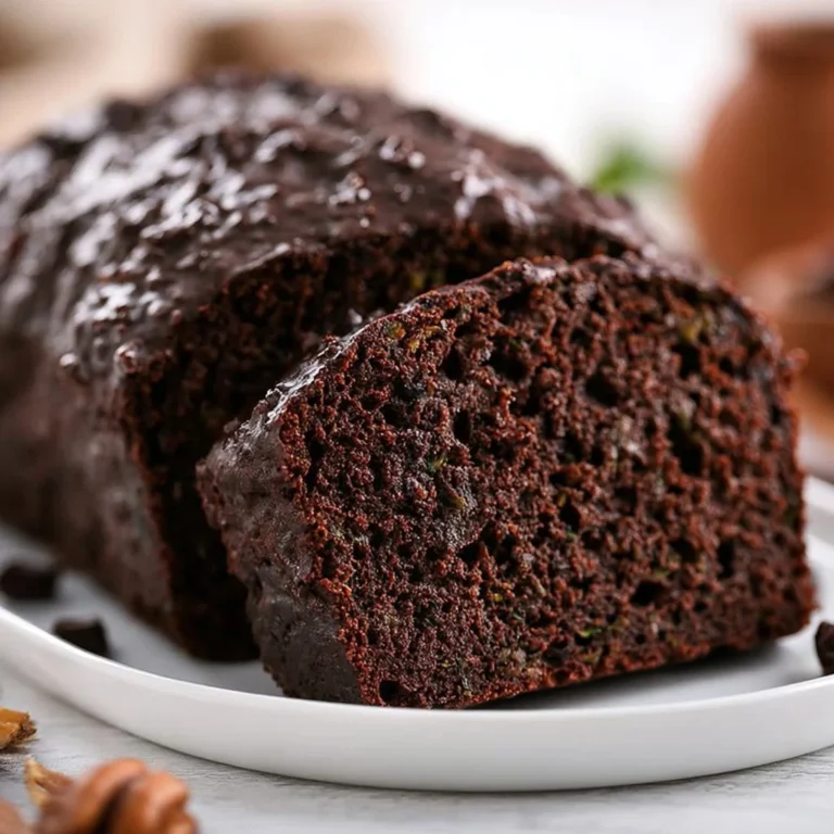 Gluten-free chocolate zucchini bread slice on a wooden table