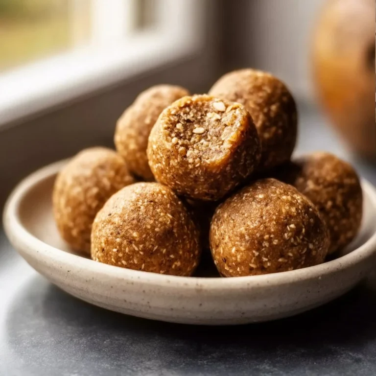 Gluten-free pumpkin protein balls on a plate with seeds and spices
