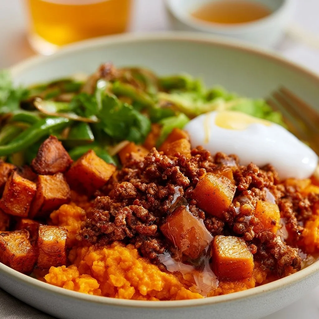 Ground Beef Sweet Potato Bowl with Hot Honey