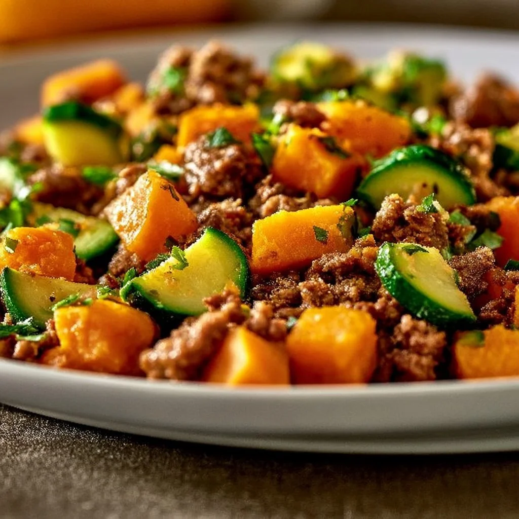 Ground Beef, Zucchini, and Sweet Potato Skillet