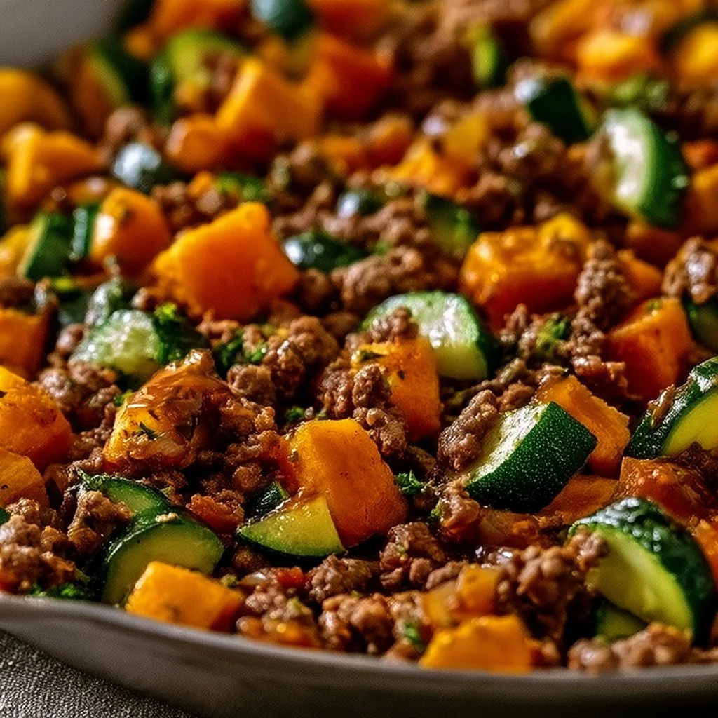 Ground Beef, Zucchini, and Sweet Potato Skillet