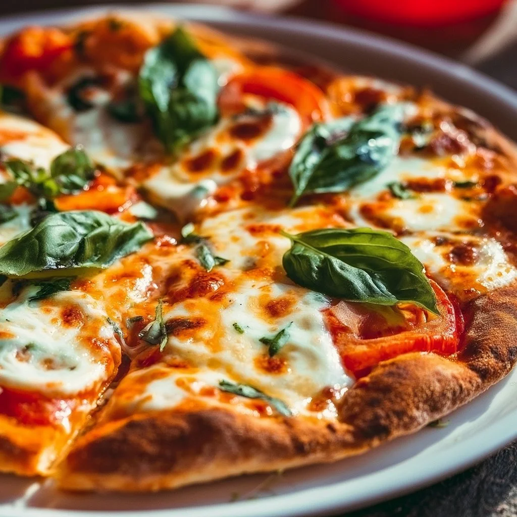 Delicious homemade Margherita Pizza with fresh tomatoes and basil