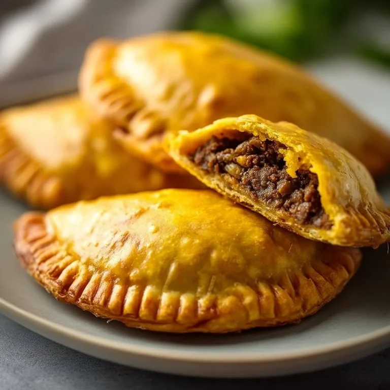 Delicious Jamaican Beef Patties served on a plate with a golden flaky crust