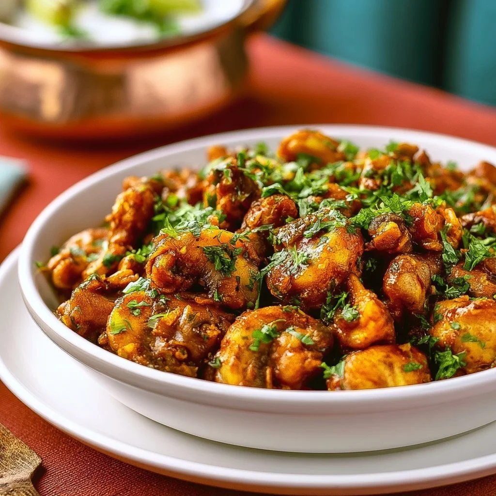 Delicious Mushroom Bhaji, an Indian Mushroom Curry dish served with rice