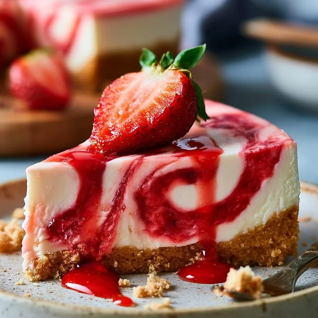 No-Bake Strawberry Swirl Cheesecake
