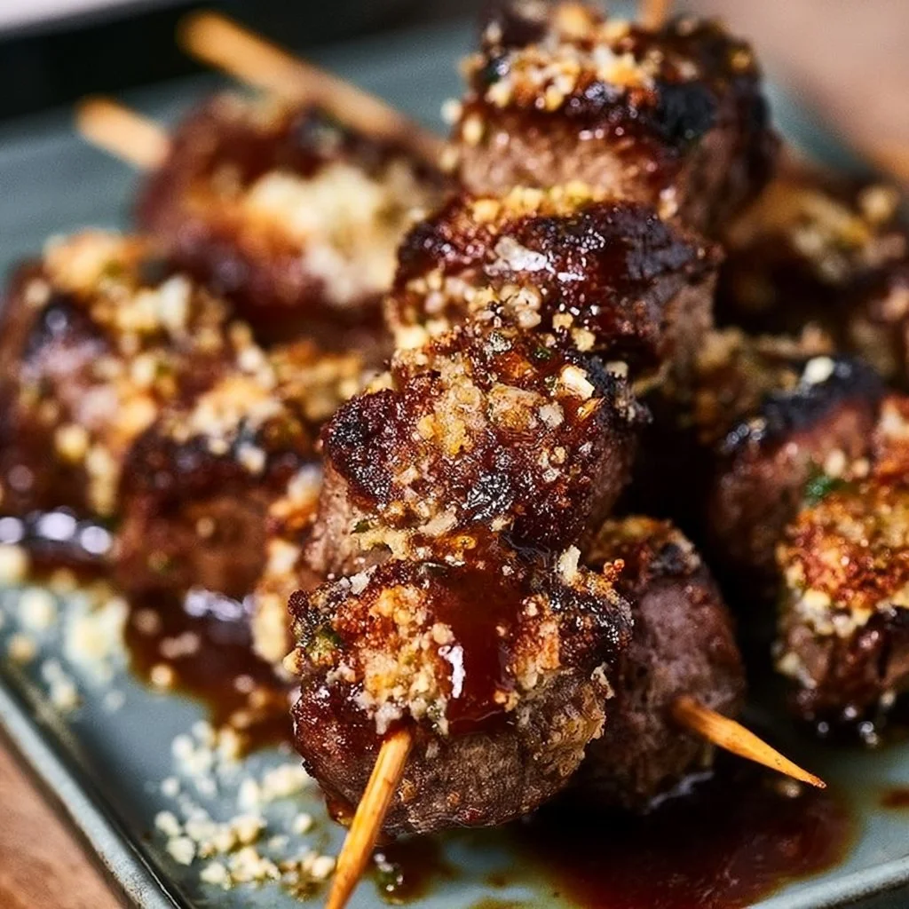 Parmesan Crusted Steak Skewers