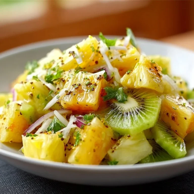 Delicious Pineapple Kiwi Salad served in a bowl with fresh fruit