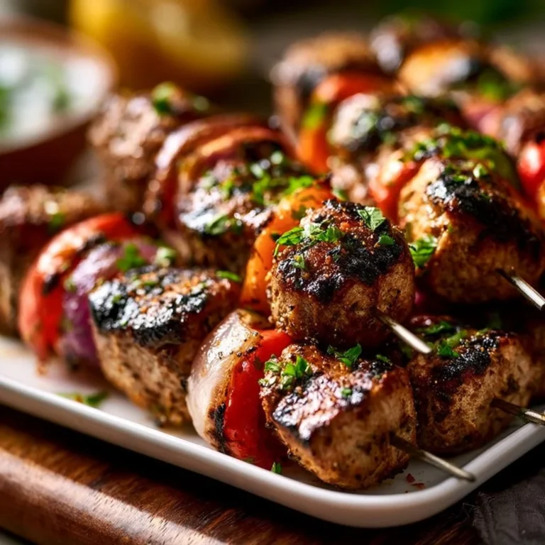 Delicious sheet pan kebabs cooked with vibrant vegetables on a baking tray.