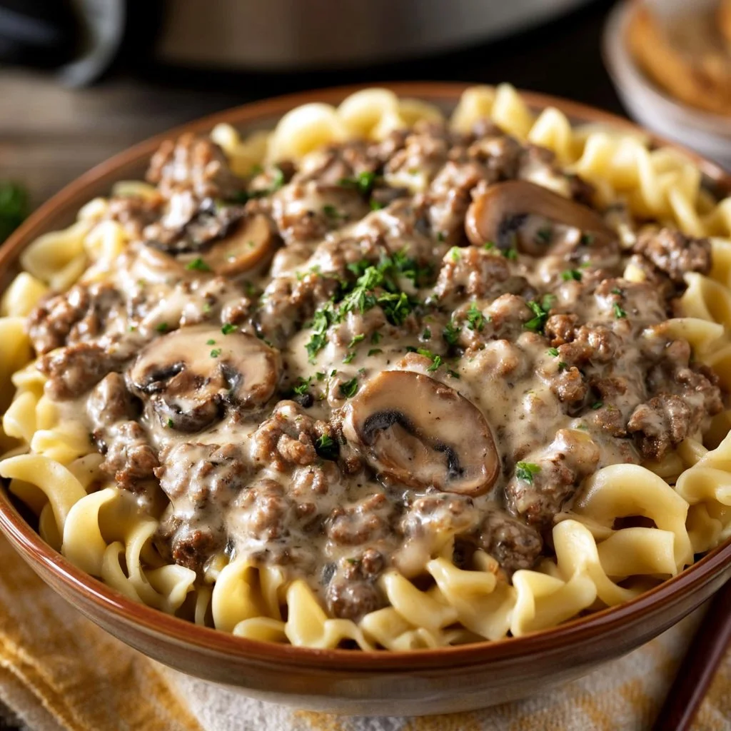 Slow Cooker 5-Ingredient Hamburger Stroganoff