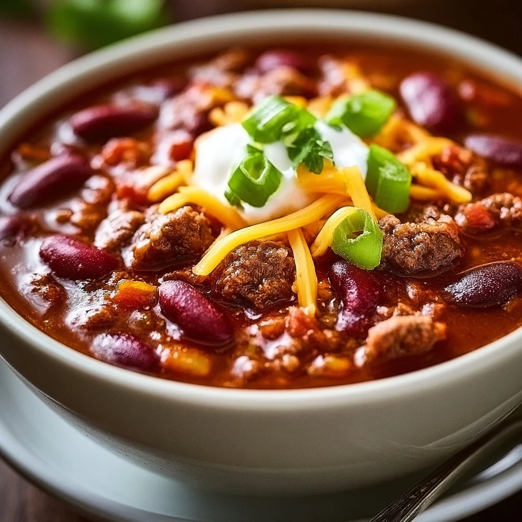 Bowl of slow cooker chili with beans and spices