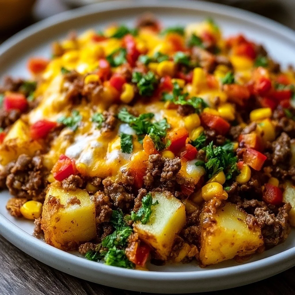 Delicious Southwest ground beef and potatoes dish served in a bowl