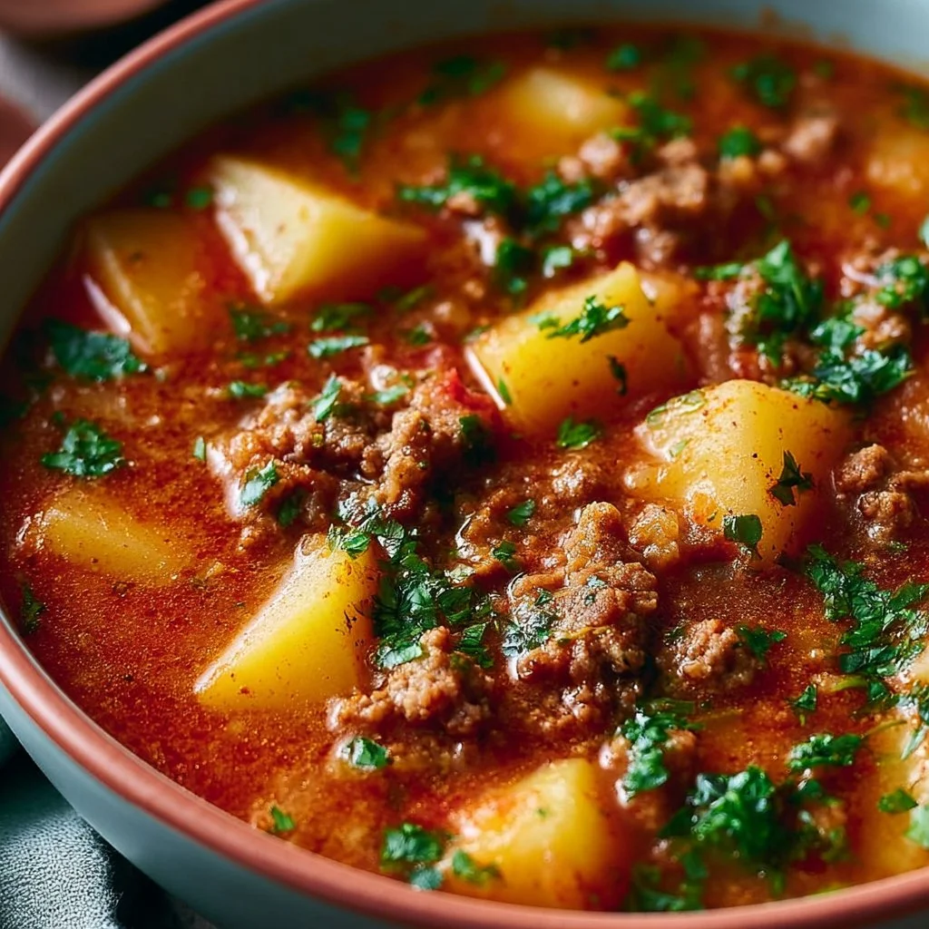 Spicy Mexican Ground Beef Potato Soup - flirtyfood