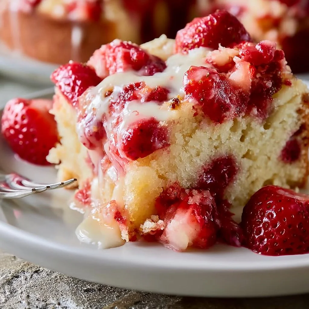 Delicious Strawberry Earthquake Cake with strawberries and frosting