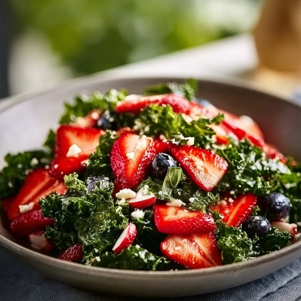 Fresh Strawberry Kale Salad with vibrant greens and juicy strawberries