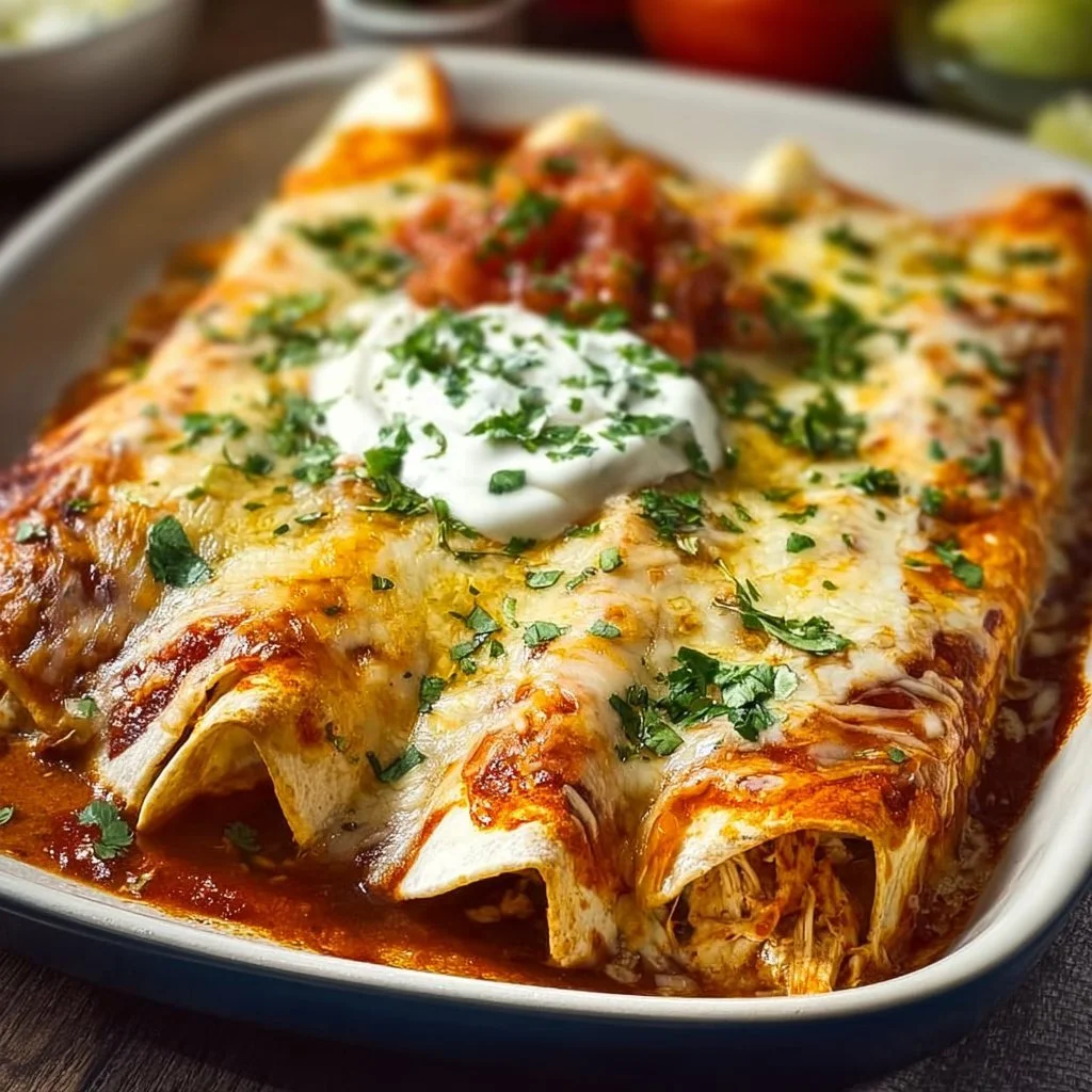 Delicious quick and easy chicken enchiladas plated for dinner