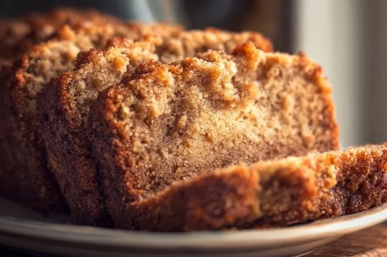 Whole Wheat Cinnamon Crunch Banana Bread sliced and ready to serve