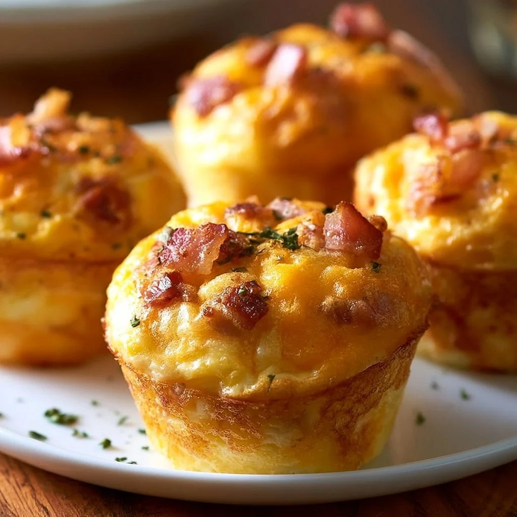 Delicious homemade Bacon Egg Cheese Muffins on a breakfast plate