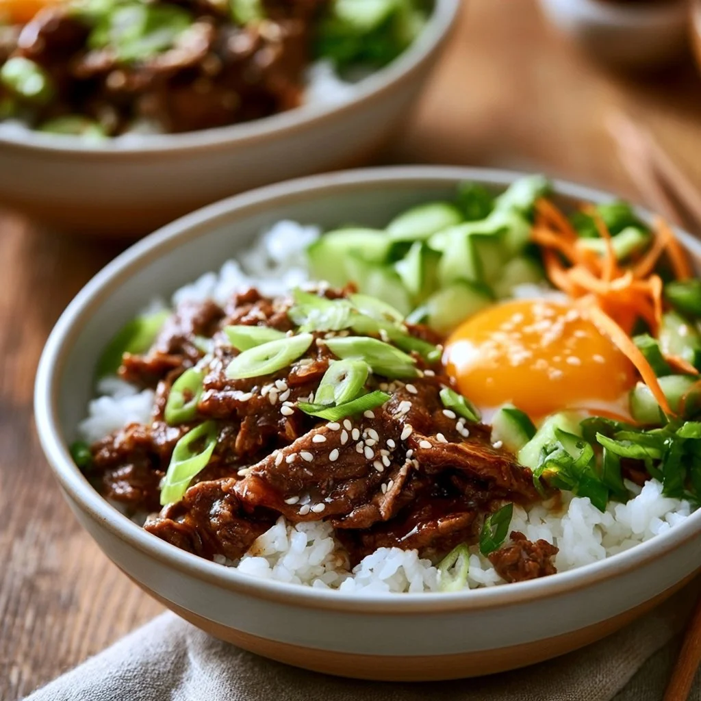 Delicious beef bulgogi bowls with marinated beef and colorful vegetables
