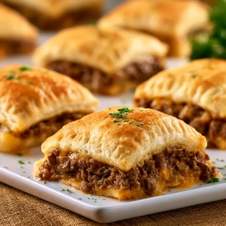 Savory Beef Crescent Squares baked to perfection, served on a plate.