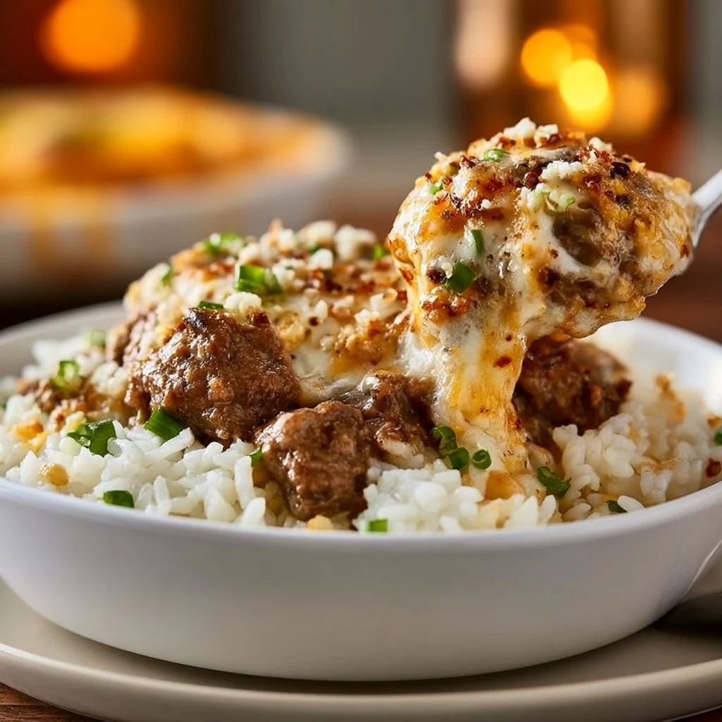 Delicious Beefy Garlic Butter Bowl topped with rich garlic butter and savory beef.