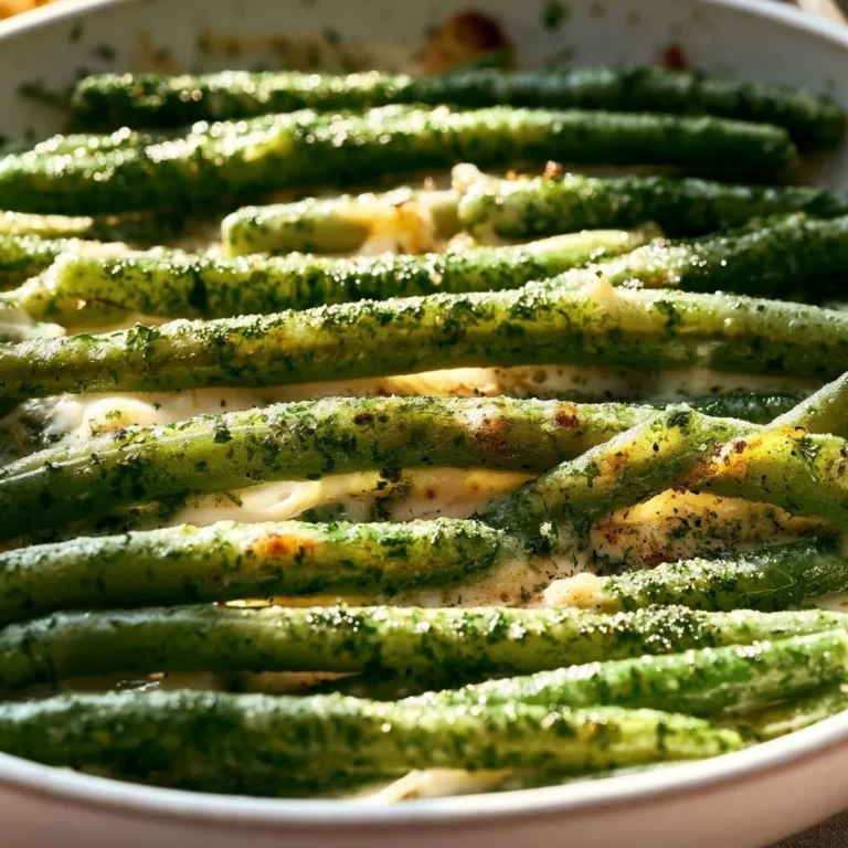 Delicious plate of best green beans recipe topped with garlic and seasoning